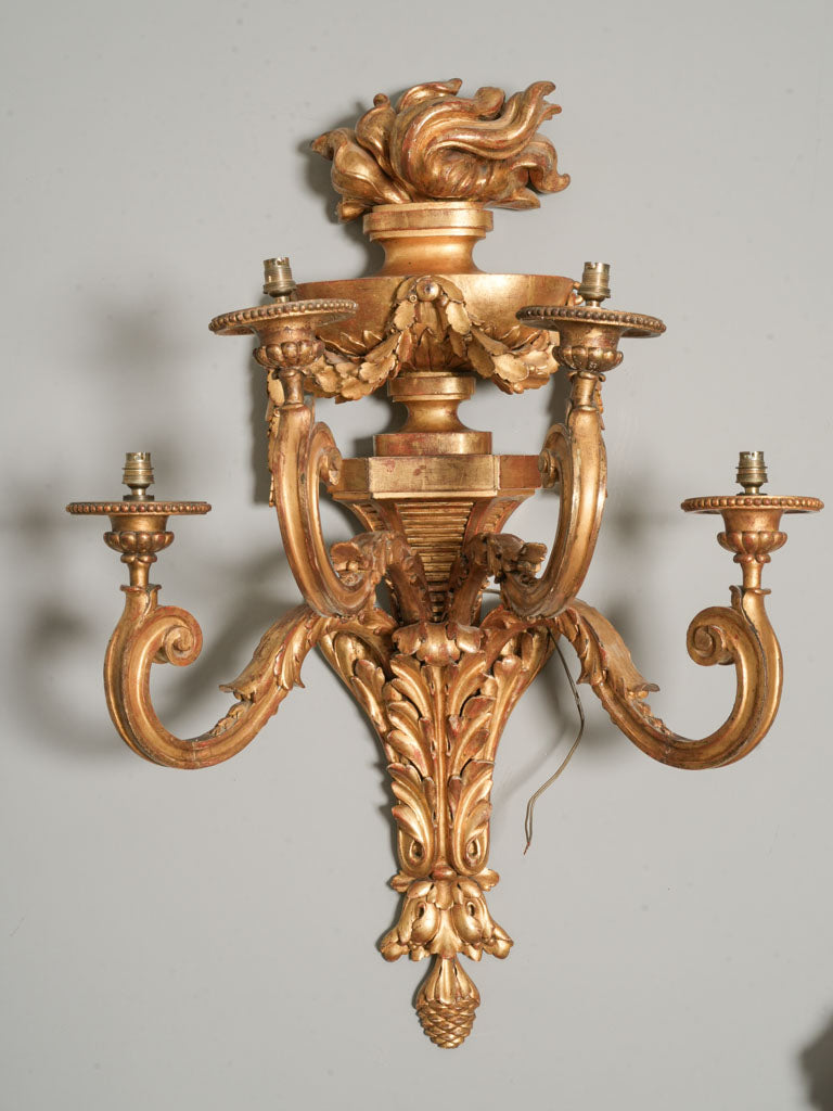 Striking Pair of Monumental 19th-Century French Giltwood Wall Sconces - 41¼" x 29¼"