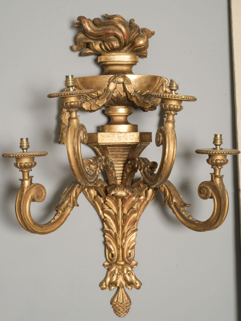 Striking Pair of Monumental 19th-Century French Giltwood Wall Sconces - 41¼" x 29¼"