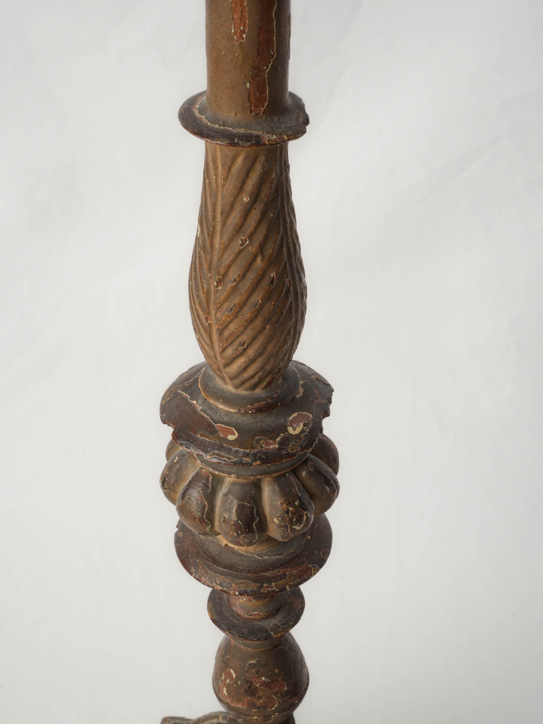 Pair of Tall Antique Painted Wood Pricket Candlesticks - 27¼"