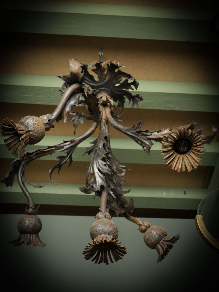 Early 1900s metal thistle chandelier