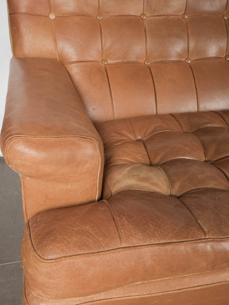 Classic cognac-colored leather sofa beauty