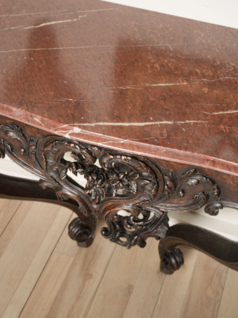 Beautiful French Louis XV Period Walnut Wall Console w/ Red Marbletop - 33" x 40½"
