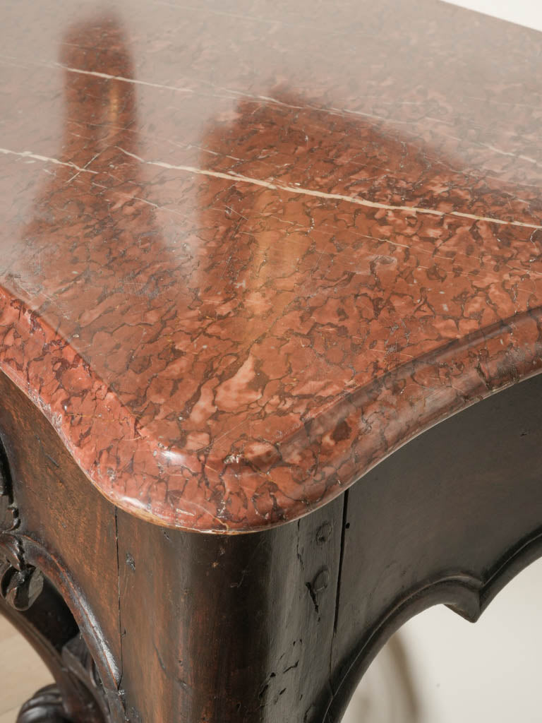 Beautiful French Louis XV Period Walnut Wall Console w/ Red Marbletop - 33" x 40½"