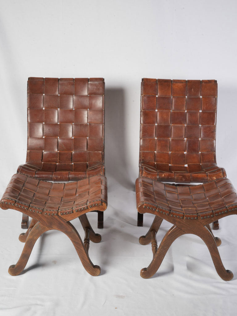 Rich patina wooden lounge chairs