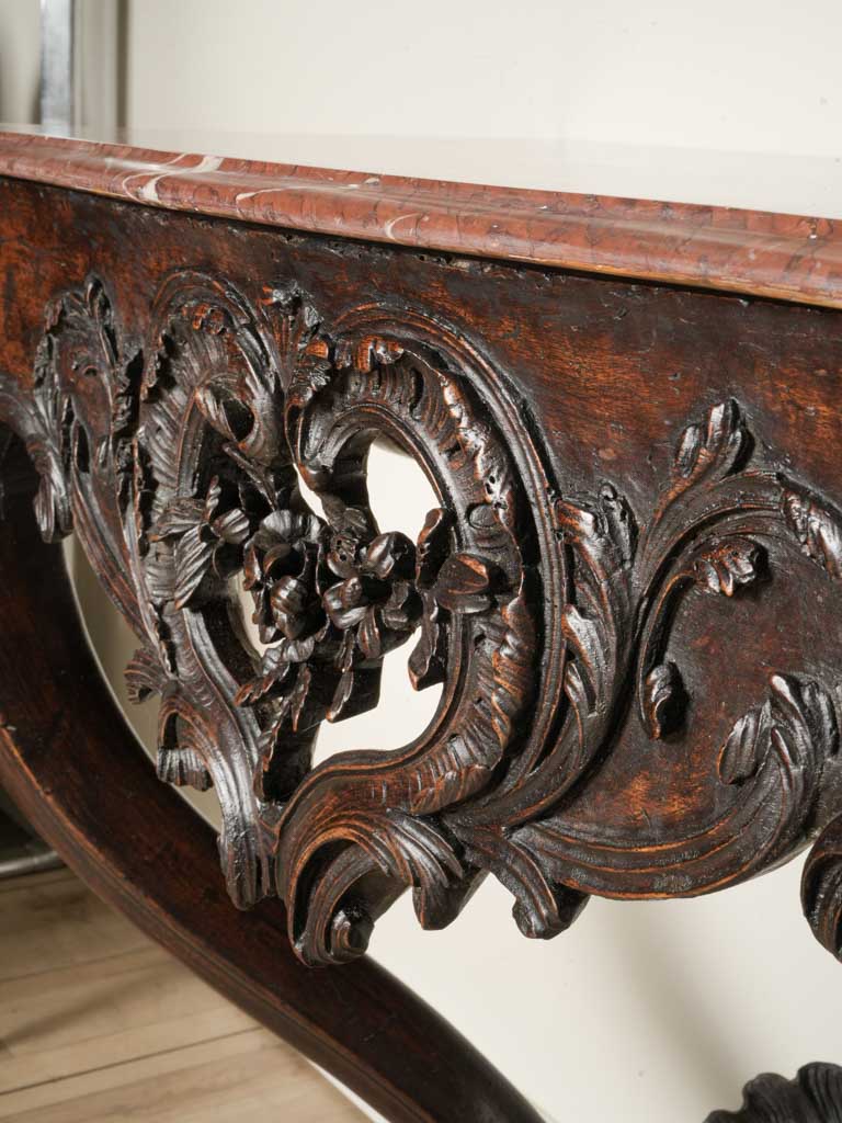 Beautiful French Louis XV Period Walnut Wall Console w/ Red Marbletop - 33" x 40½"