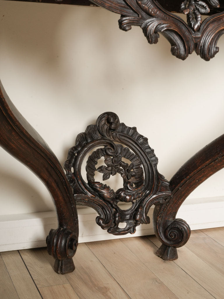 Beautiful French Louis XV Period Walnut Wall Console w/ Red Marbletop - 33" x 40½"
