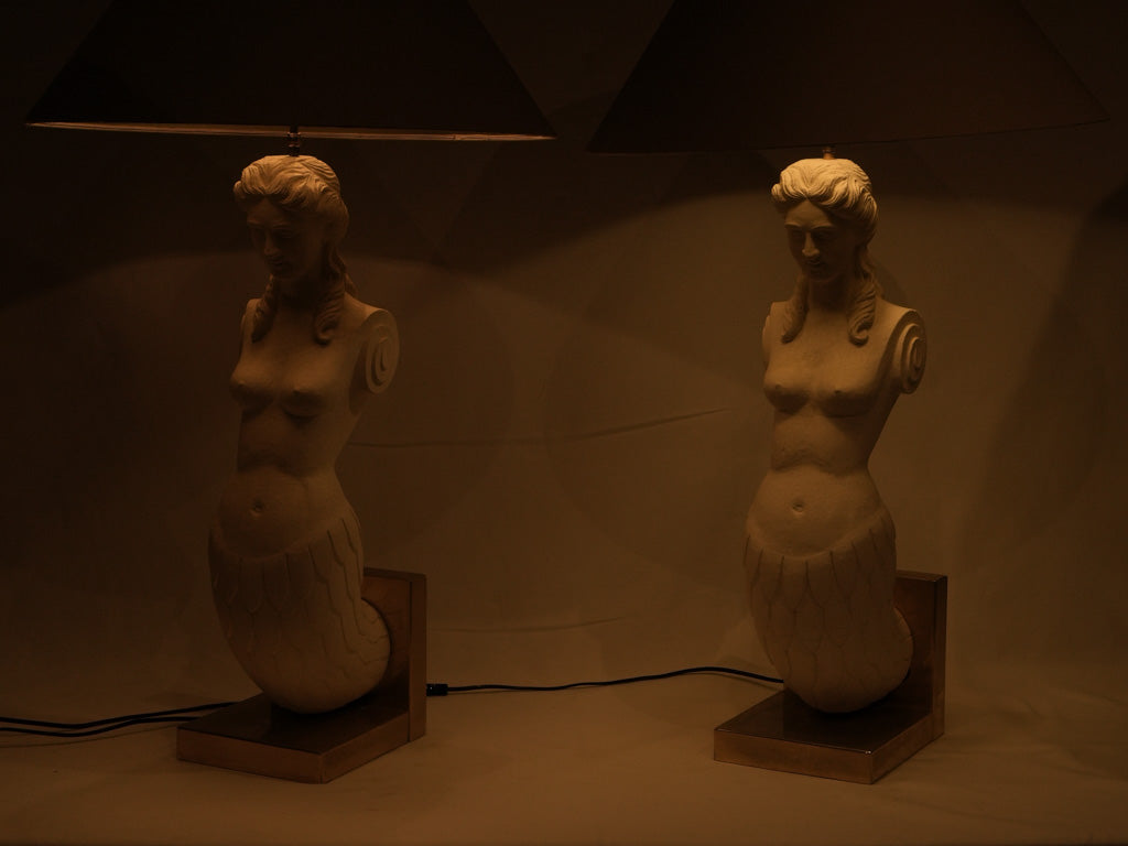 Graceful vintage French sculptural stone table lamps