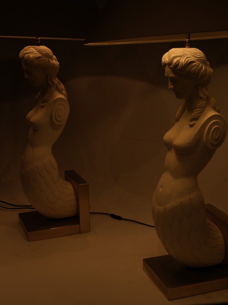 Stylish reconstituted stone mermaid French lamps