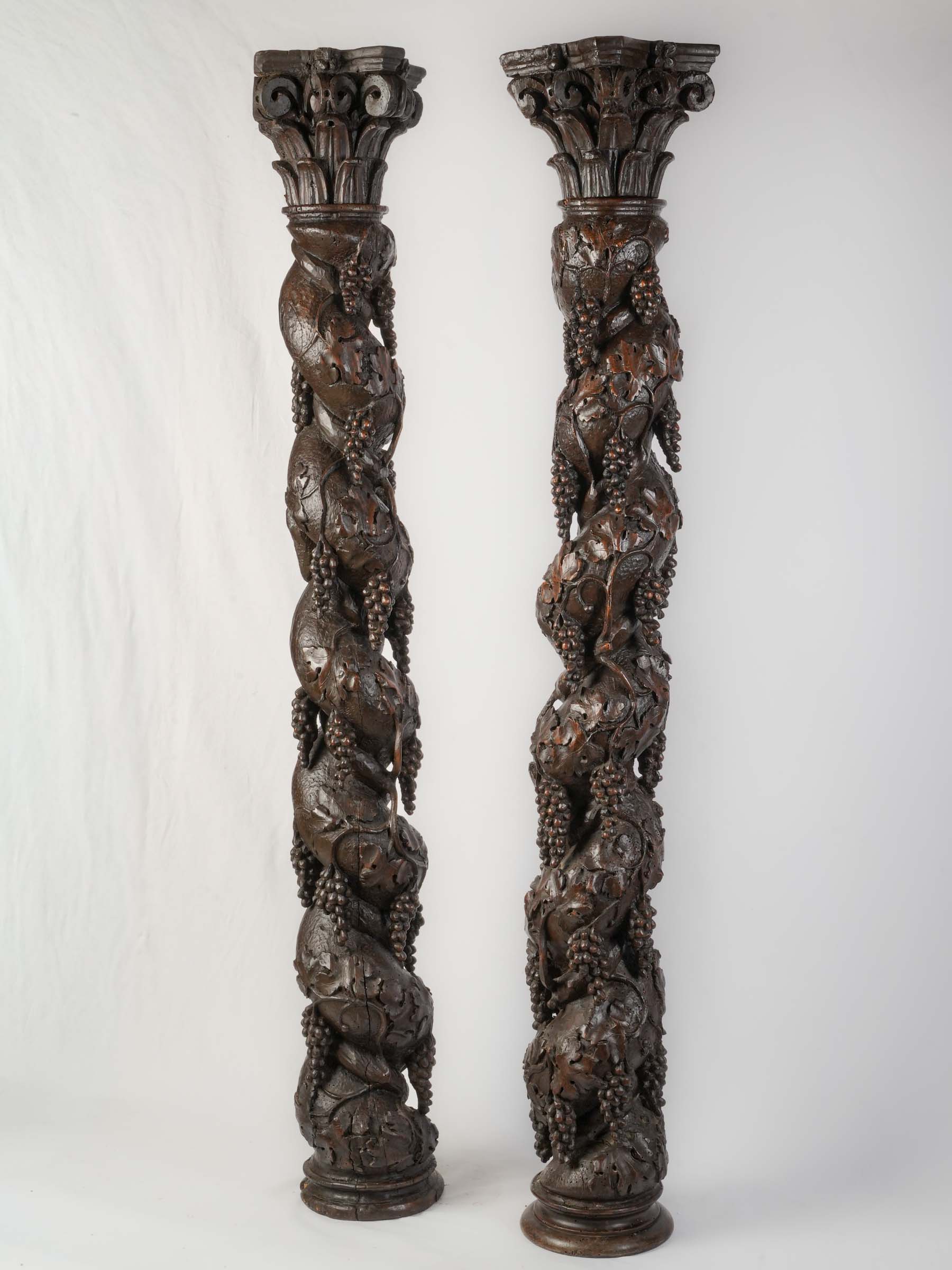 Elaborate vine-carved church columns