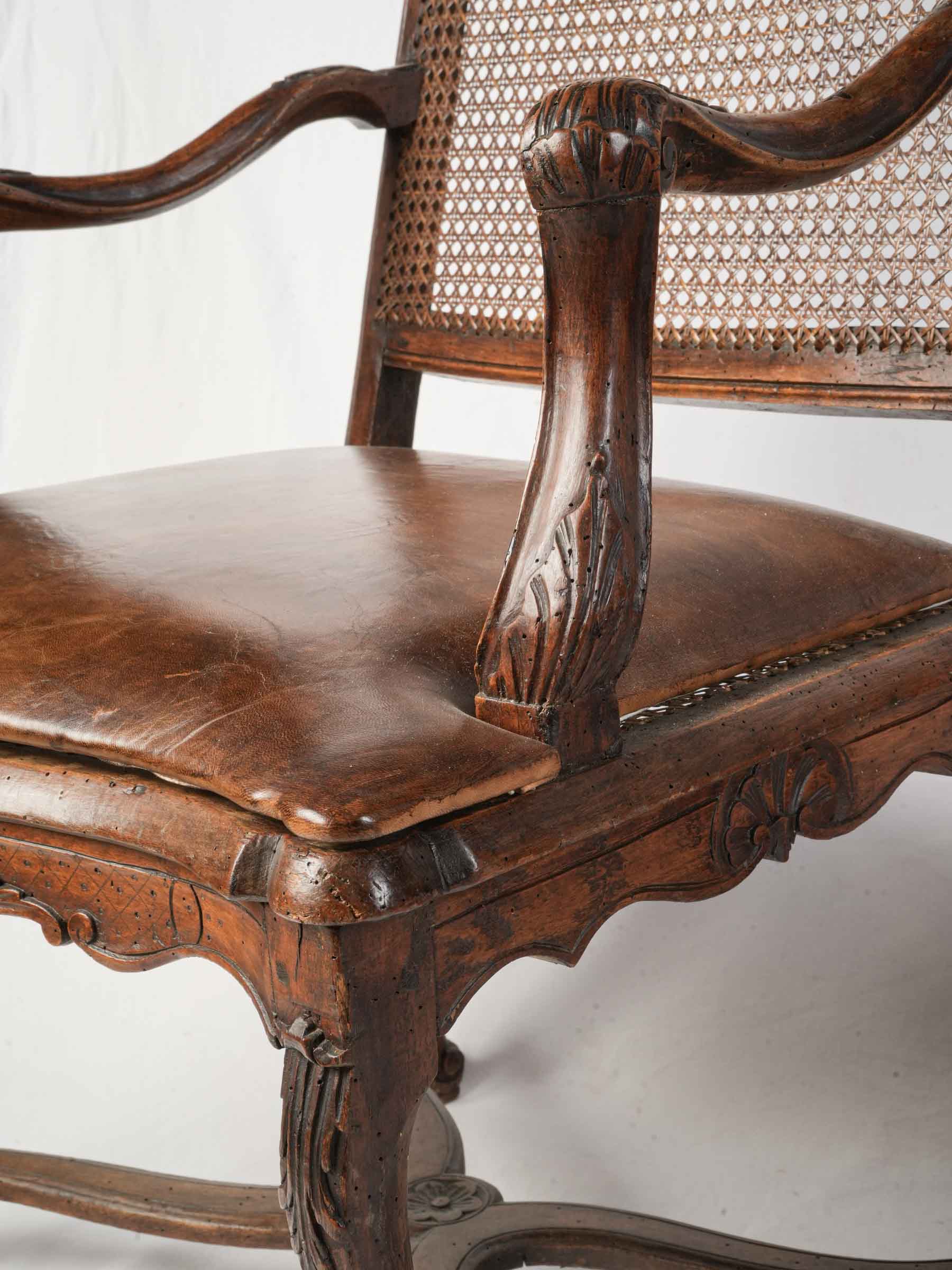 Near Pair of Early 18th Century Régence Caned Armchairs - 37¾" x 25½"