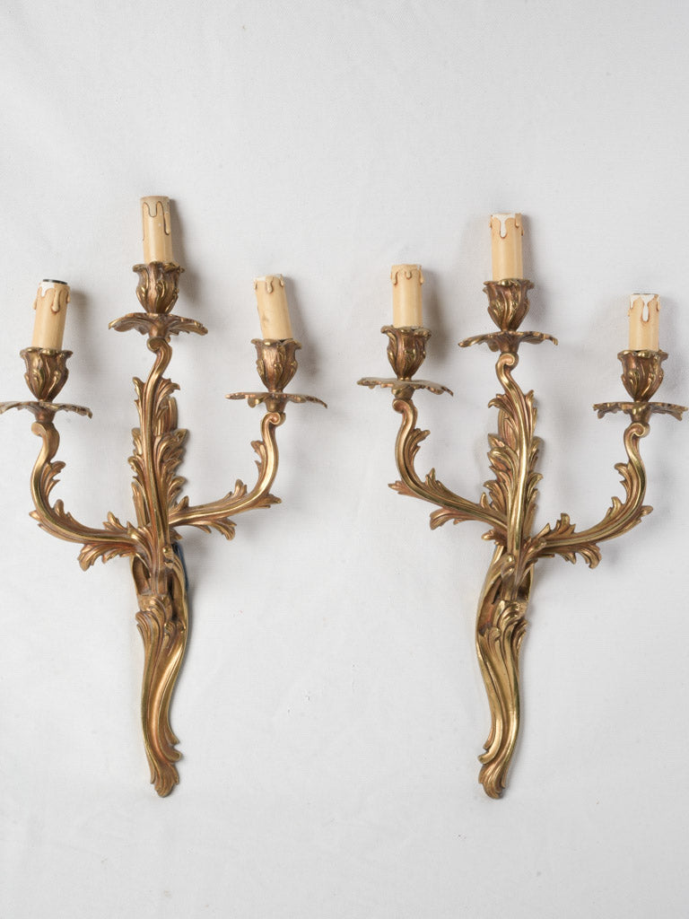 Pair of Antique French Gilt Bronze Wall Sconces – Louis XV Style 22½"