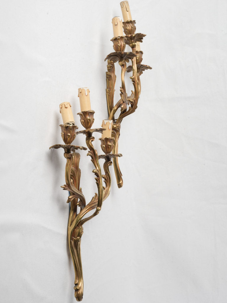 Pair of Antique French Gilt Bronze Wall Sconces – Louis XV Style 22½"