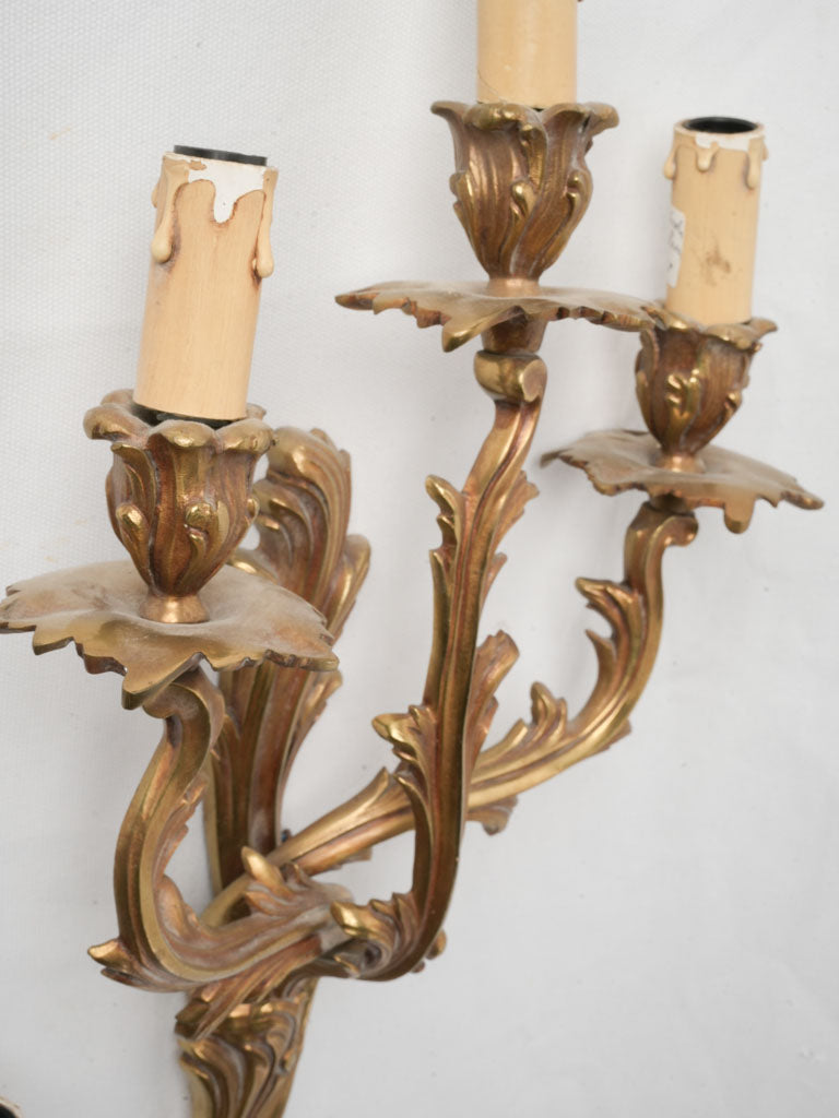 Pair of Antique French Gilt Bronze Wall Sconces – Louis XV Style 22½"