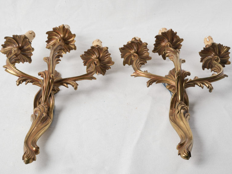 Pair of Antique French Gilt Bronze Wall Sconces – Louis XV Style 22½"