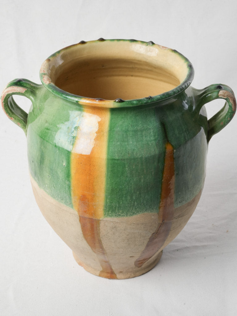 Large Provençal Confit Pot w/ Beautiful Bi-Color Glaze - 13"