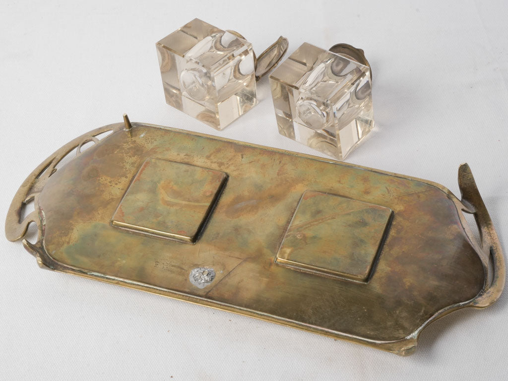 Timeless floral motif brass inkwell