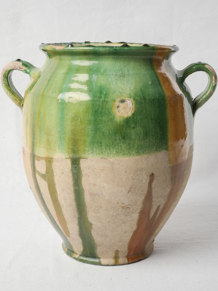 Large Provençal Confit Pot w/ Beautiful Bi-Color Glaze - 13"