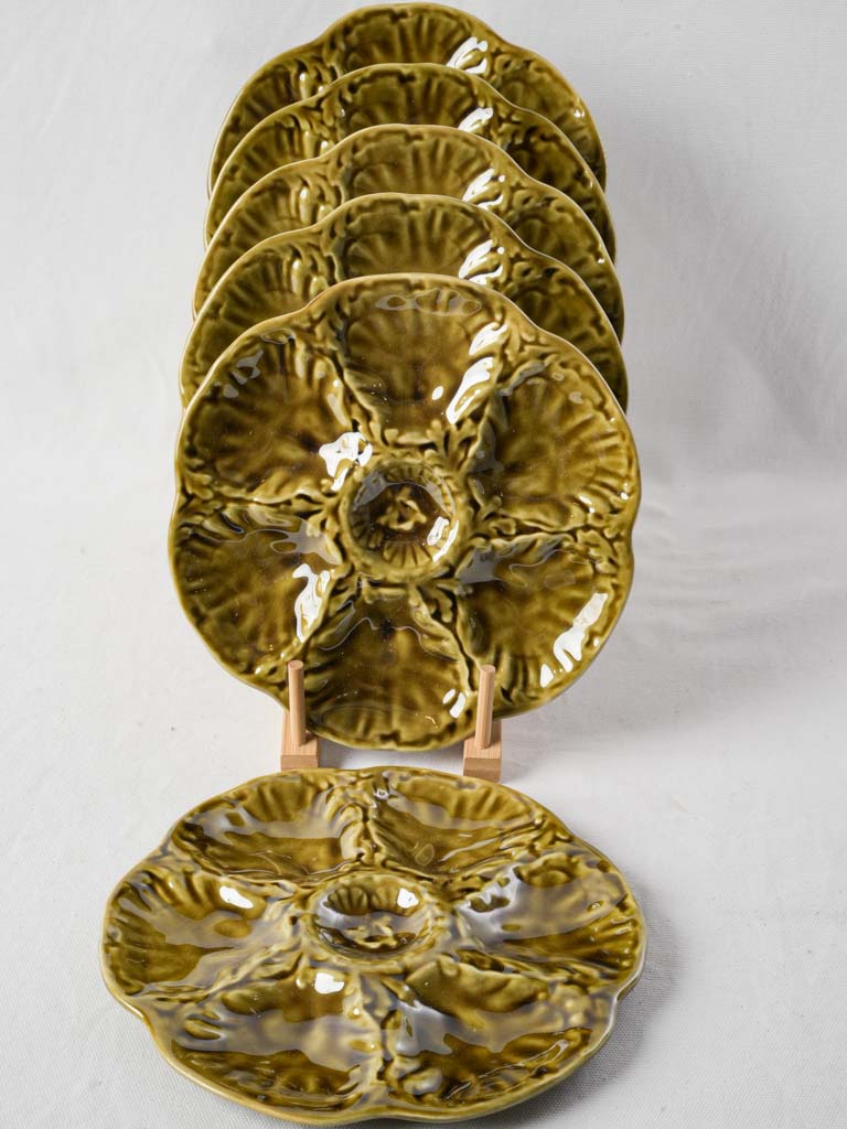 Vintage olive-green Gien plates