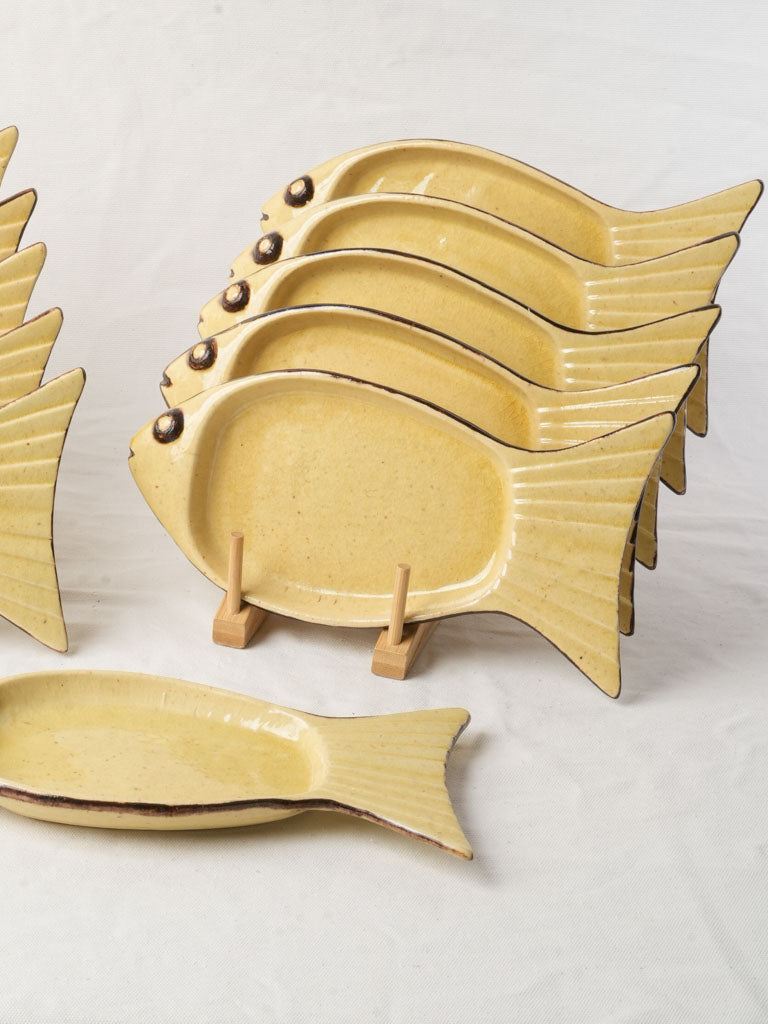 Rare Set Of Eleven Fish-Form Earthenware Plates From Dieulefit Circa 1960 - 12½"