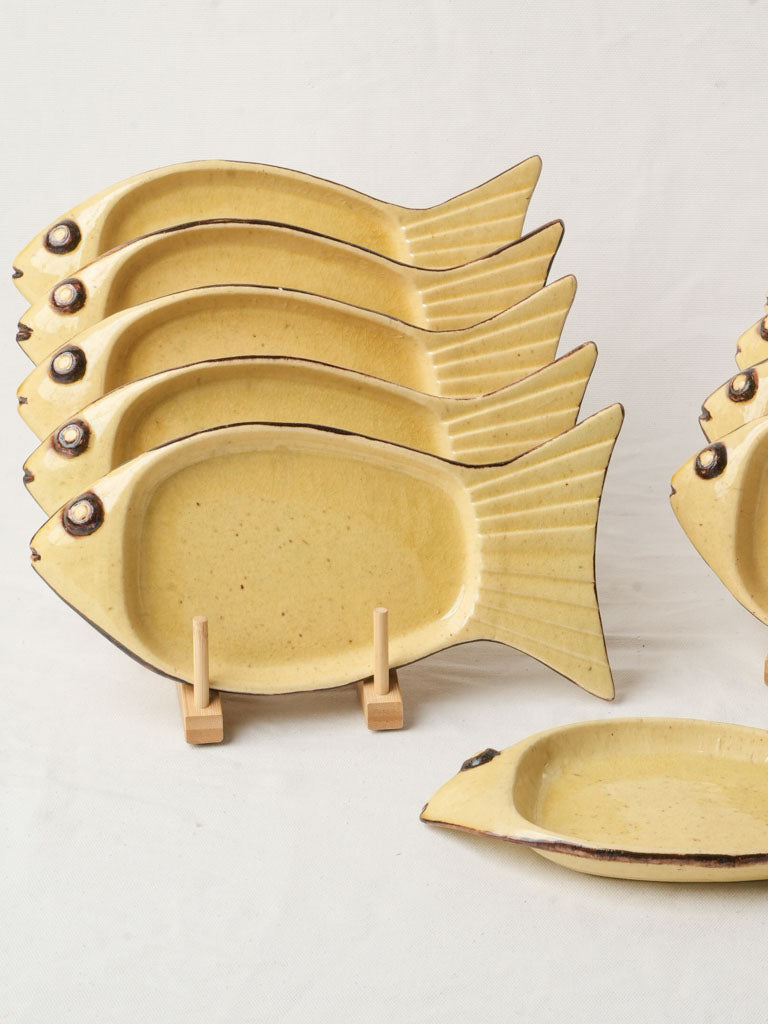 Rare Set Of Eleven Fish-Form Earthenware Plates From Dieulefit Circa 1960 - 12½"