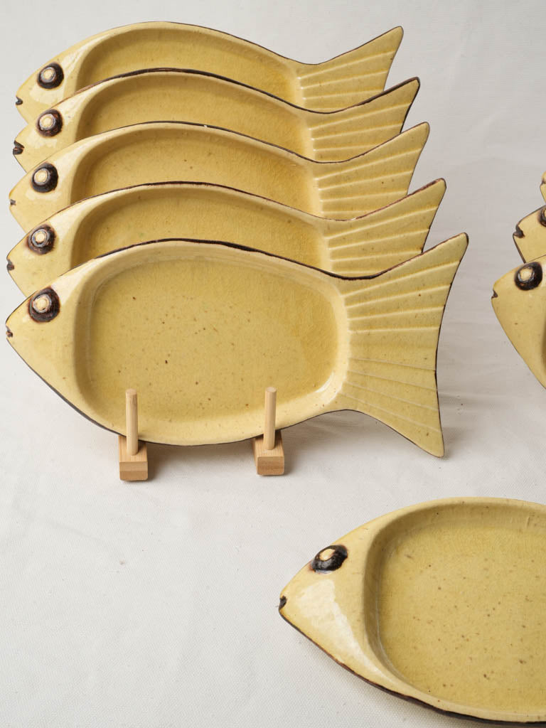 Rare Set Of Eleven Fish-Form Earthenware Plates From Dieulefit Circa 1960 - 12½"