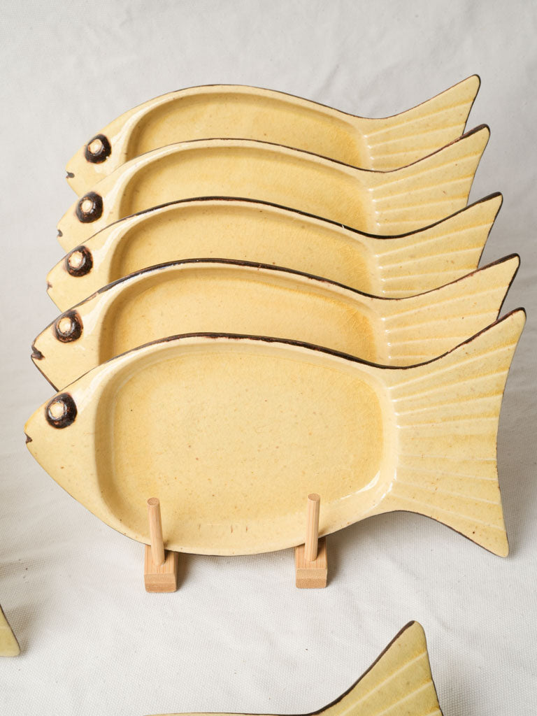 Rare Set Of Eleven Fish-Form Earthenware Plates From Dieulefit Circa 1960 - 12½"