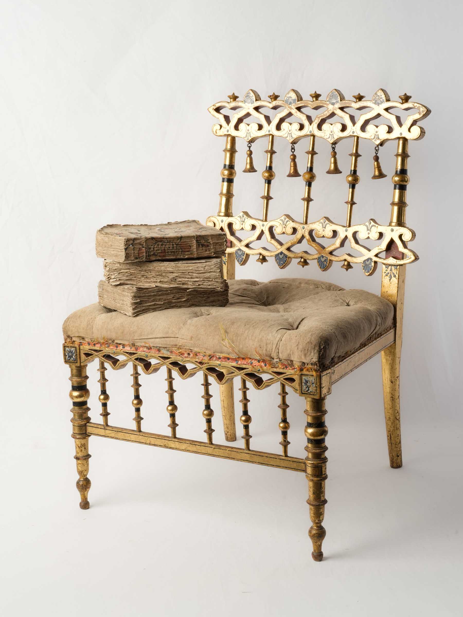 Napoleon III Polychrome and Giltwood Chauffeuse Low Chair, circa 1860 - 26" x 19"