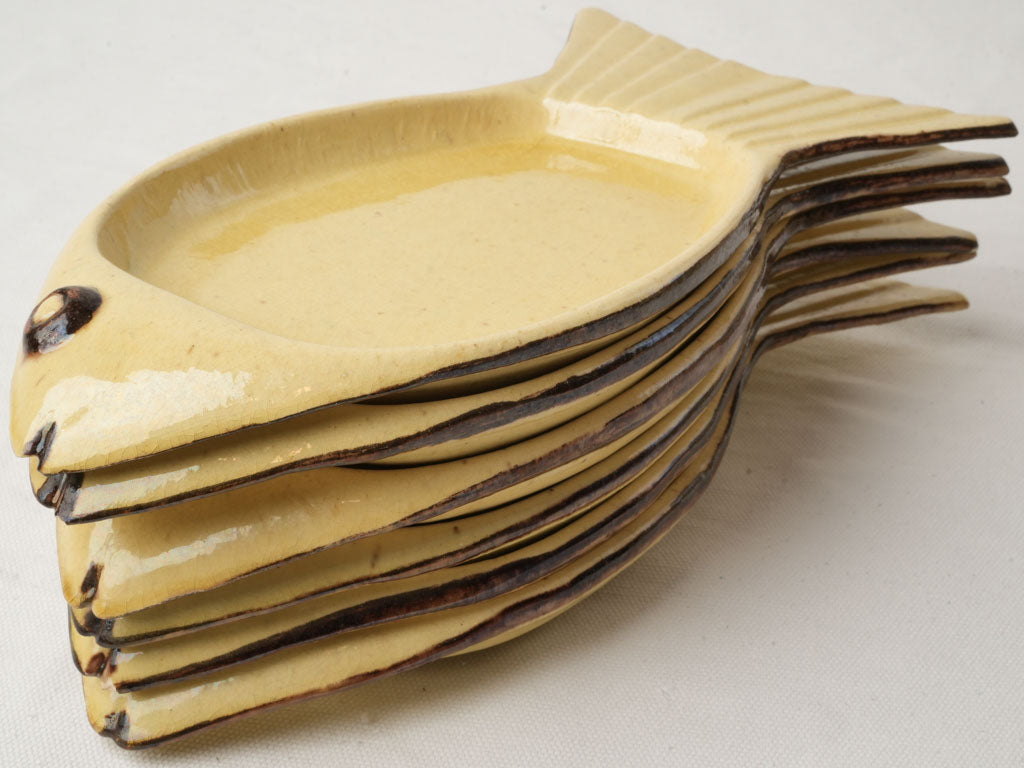 Rare Set Of Eleven Fish-Form Earthenware Plates From Dieulefit Circa 1960 - 12½"