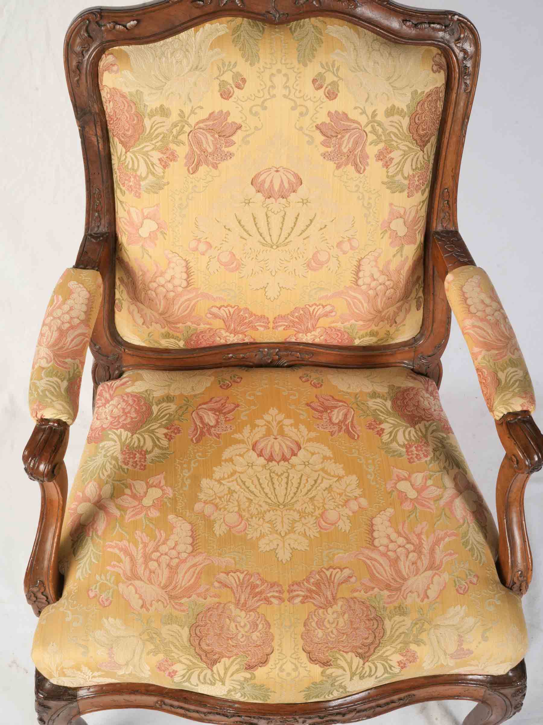 Louis XV Carved Walnut Armchair w/ Removable Upholstered Panels in a Beautiful Floral Damask - 41" x 28¼"