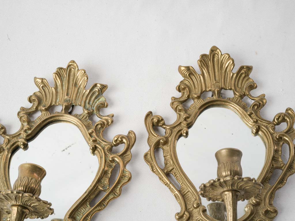 Vintage brass ornate candle reflectors