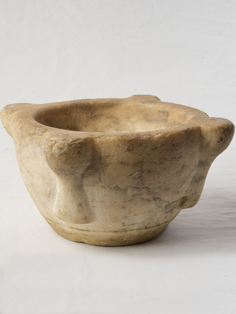 18th-Century Hand-Carved Marble Mortar - 11¾"