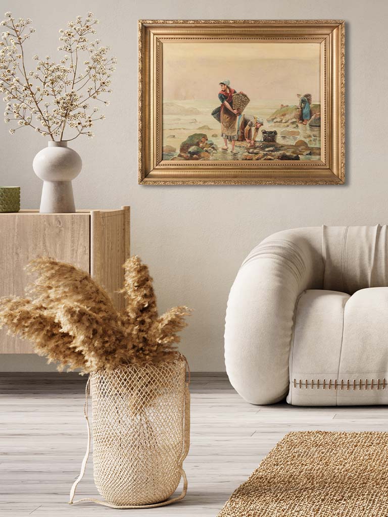 Antique canvas art Breton scene