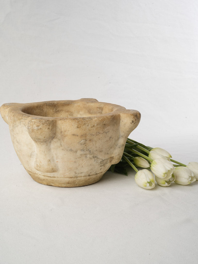 18th-Century Hand-Carved Marble Mortar - 11¾"