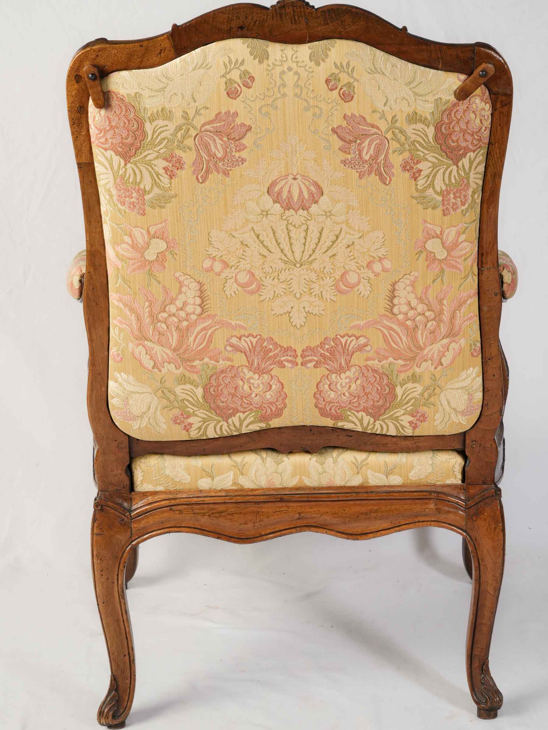 Louis XV Carved Walnut Armchair w/ Removable Upholstered Panels in a Beautiful Floral Damask - 41" x 28¼"