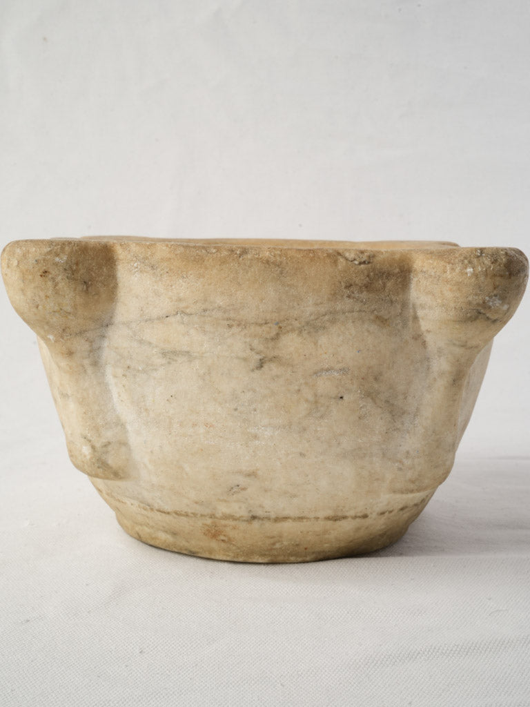 18th-Century Hand-Carved Marble Mortar - 11¾"