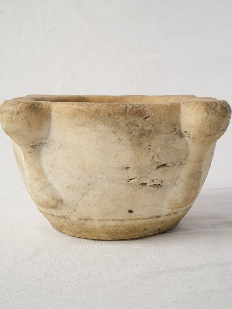 18th-Century Hand-Carved Marble Mortar - 11¾"