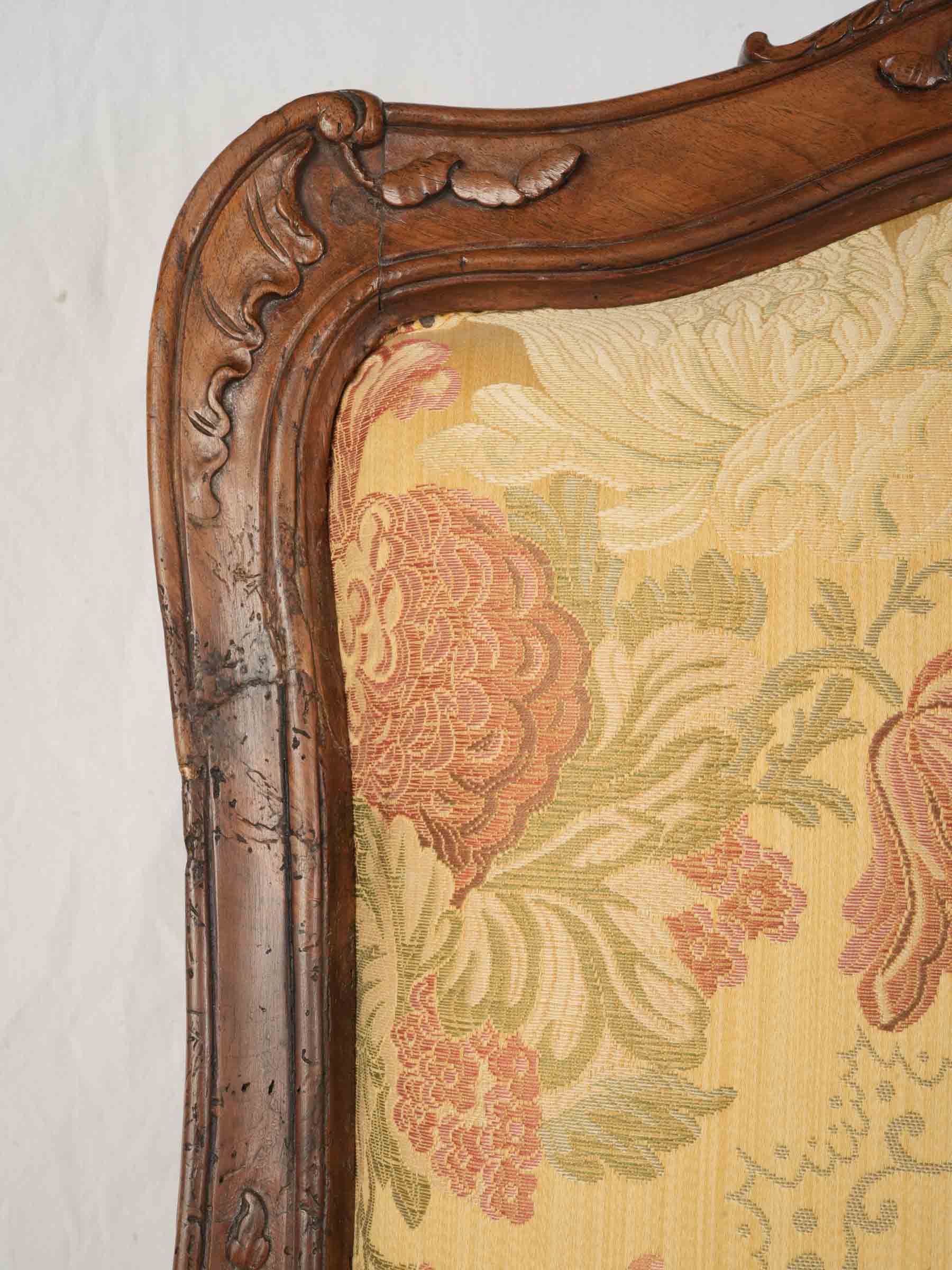 Louis XV Carved Walnut Armchair w/ Removable Upholstered Panels in a Beautiful Floral Damask - 41" x 28¼"