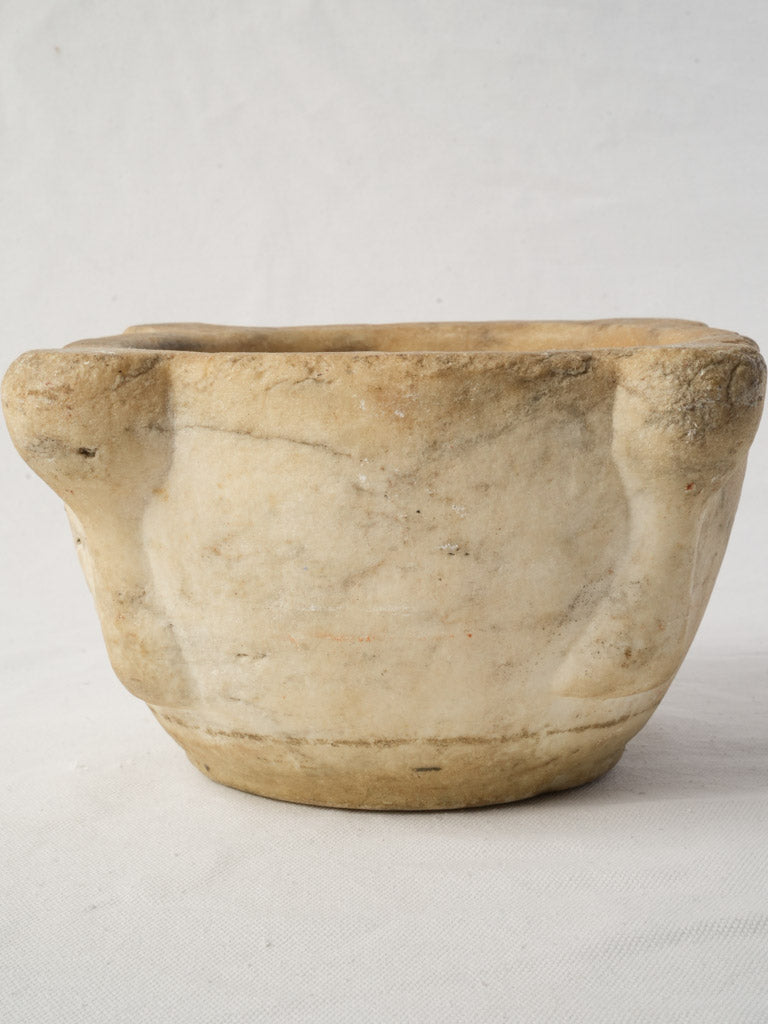 18th-Century Hand-Carved Marble Mortar - 11¾"
