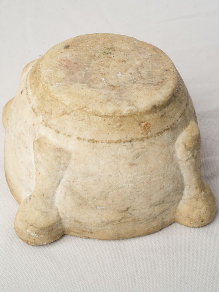 18th-Century Hand-Carved Marble Mortar - 11¾"