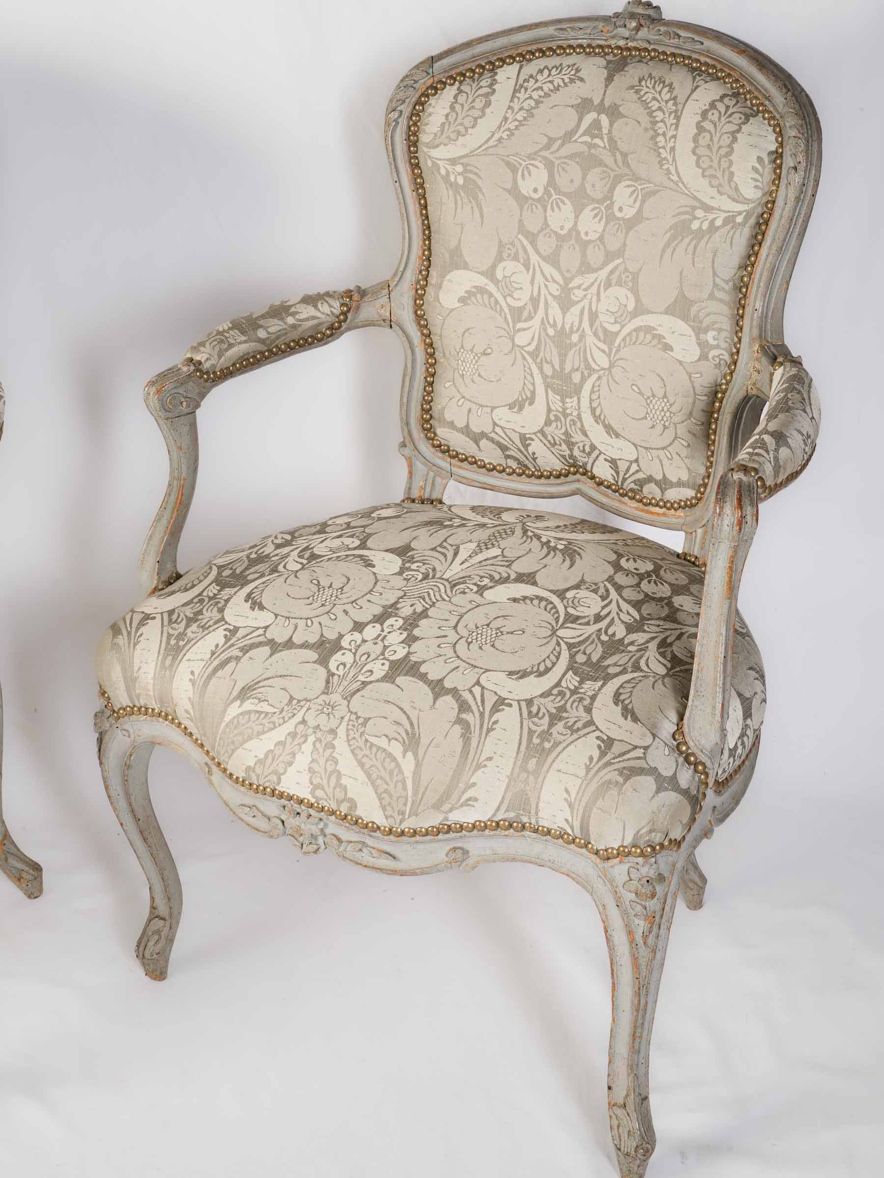 Pair of Louis XV Cabriolets Stamped by Blaise Maucuy w/ Original Paint - 35½" x 24¾"