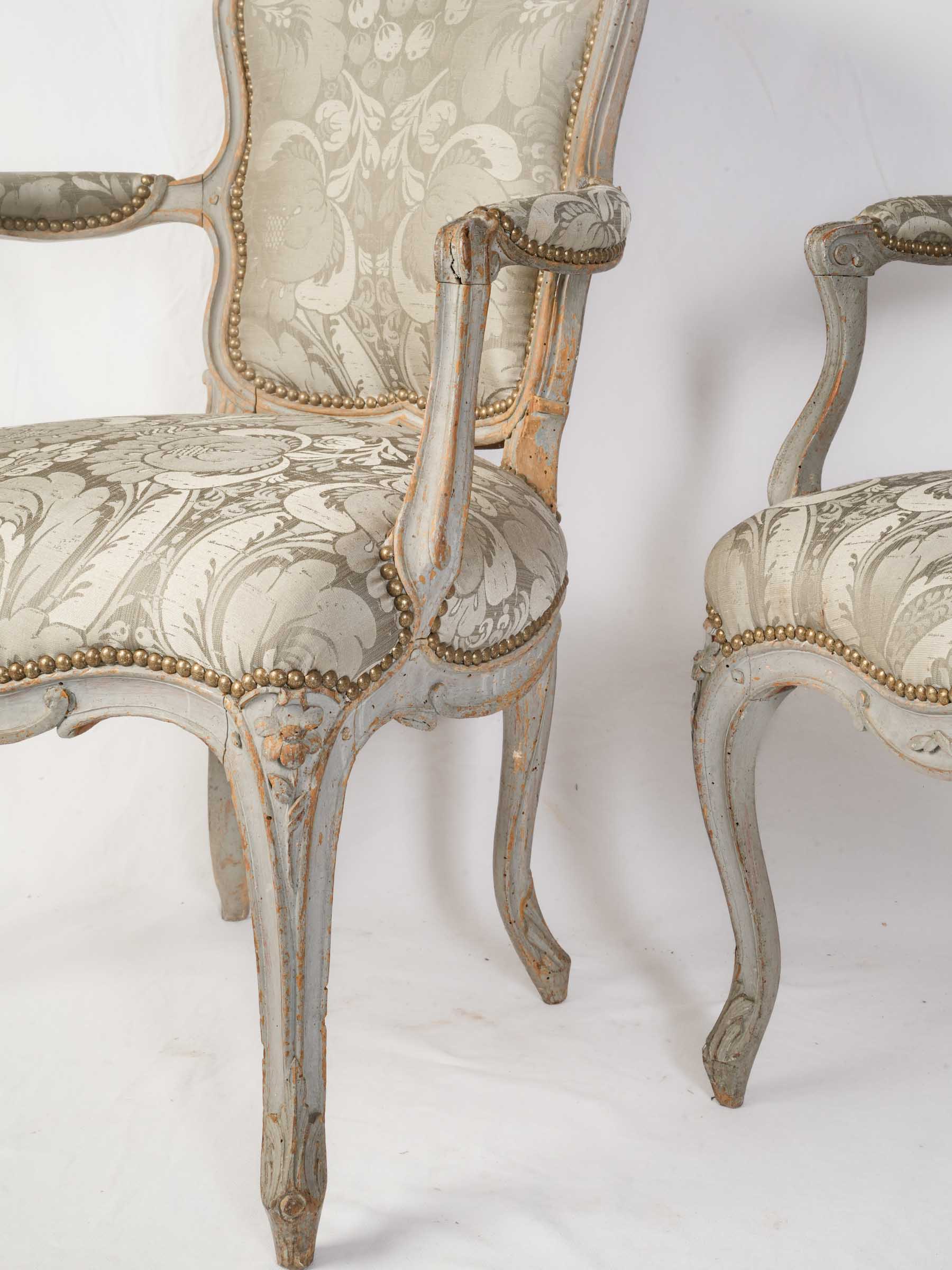 Pair of Louis XV Cabriolets Stamped by Blaise Maucuy w/ Original Paint - 35½" x 24¾"