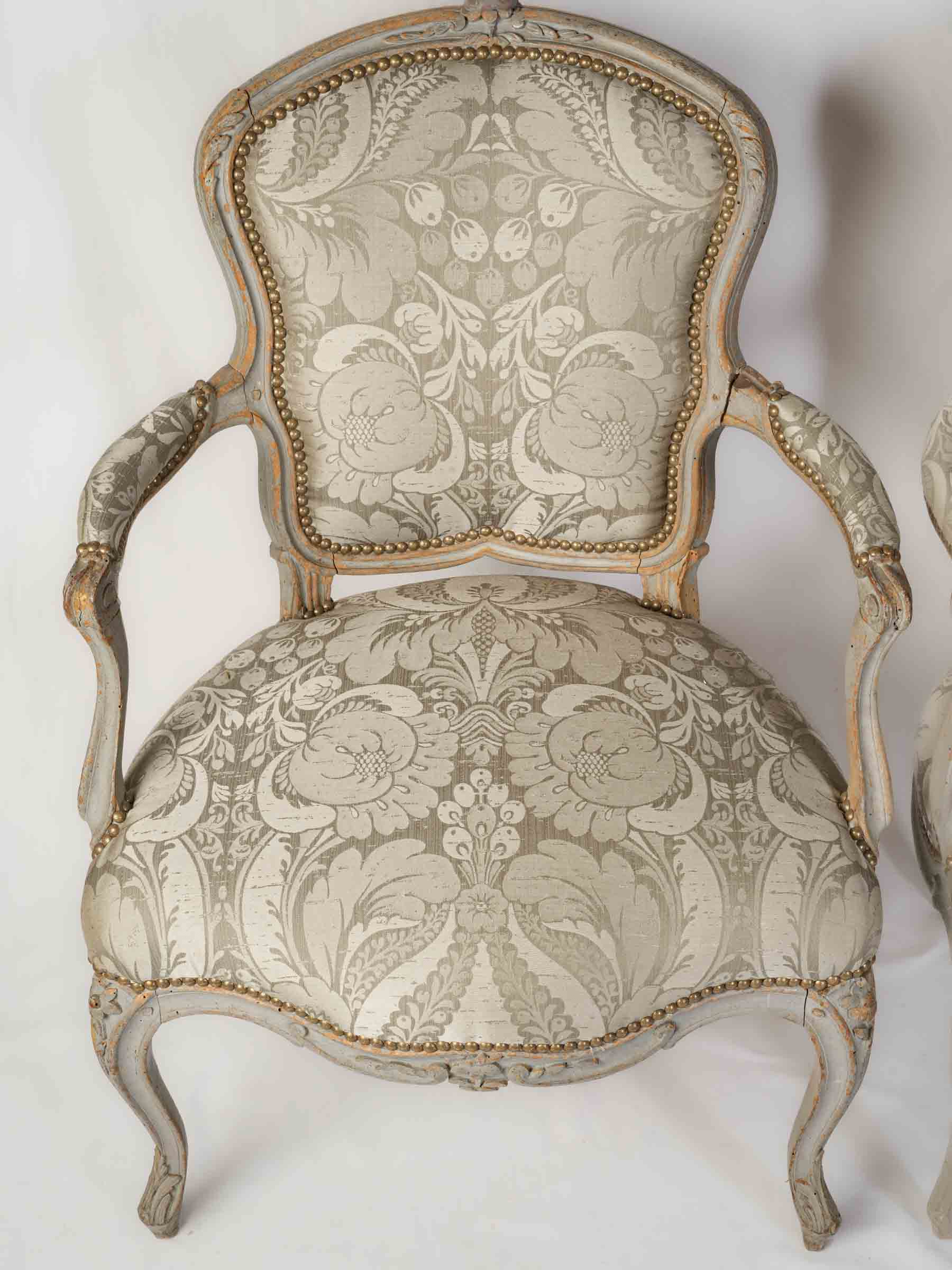 Pair of Louis XV Cabriolets Stamped by Blaise Maucuy w/ Original Paint - 35½" x 24¾"