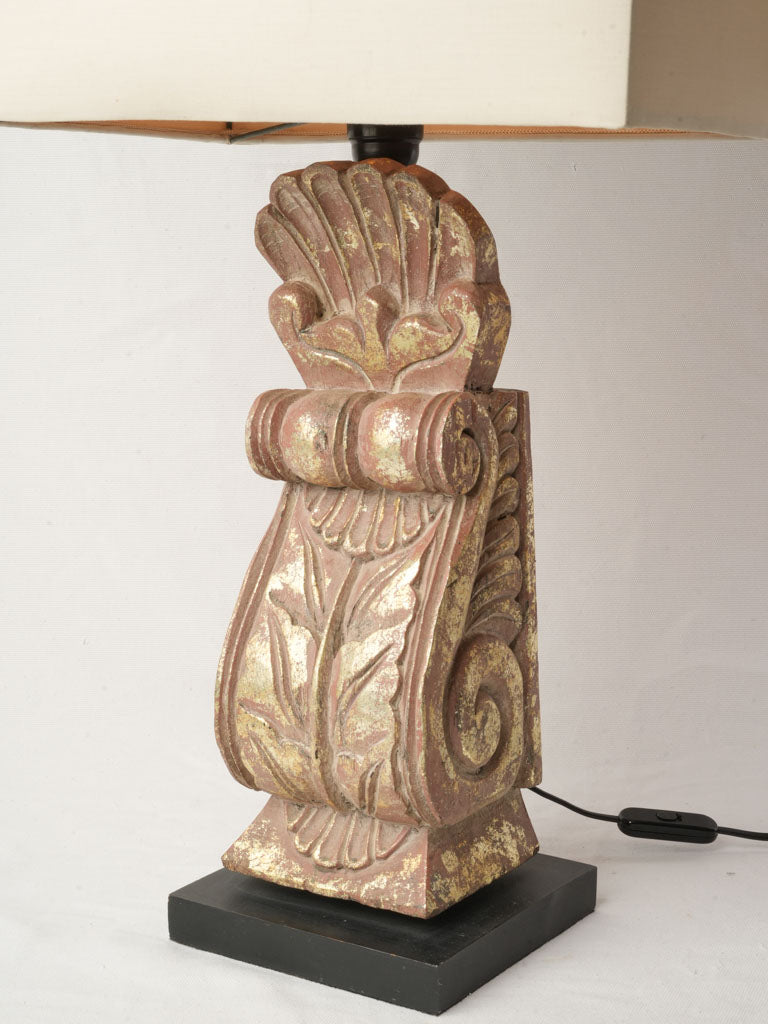 Pair of French Gilt Bosierie Table Lamps W/ Square Shades Circa 1970s - 28¾"