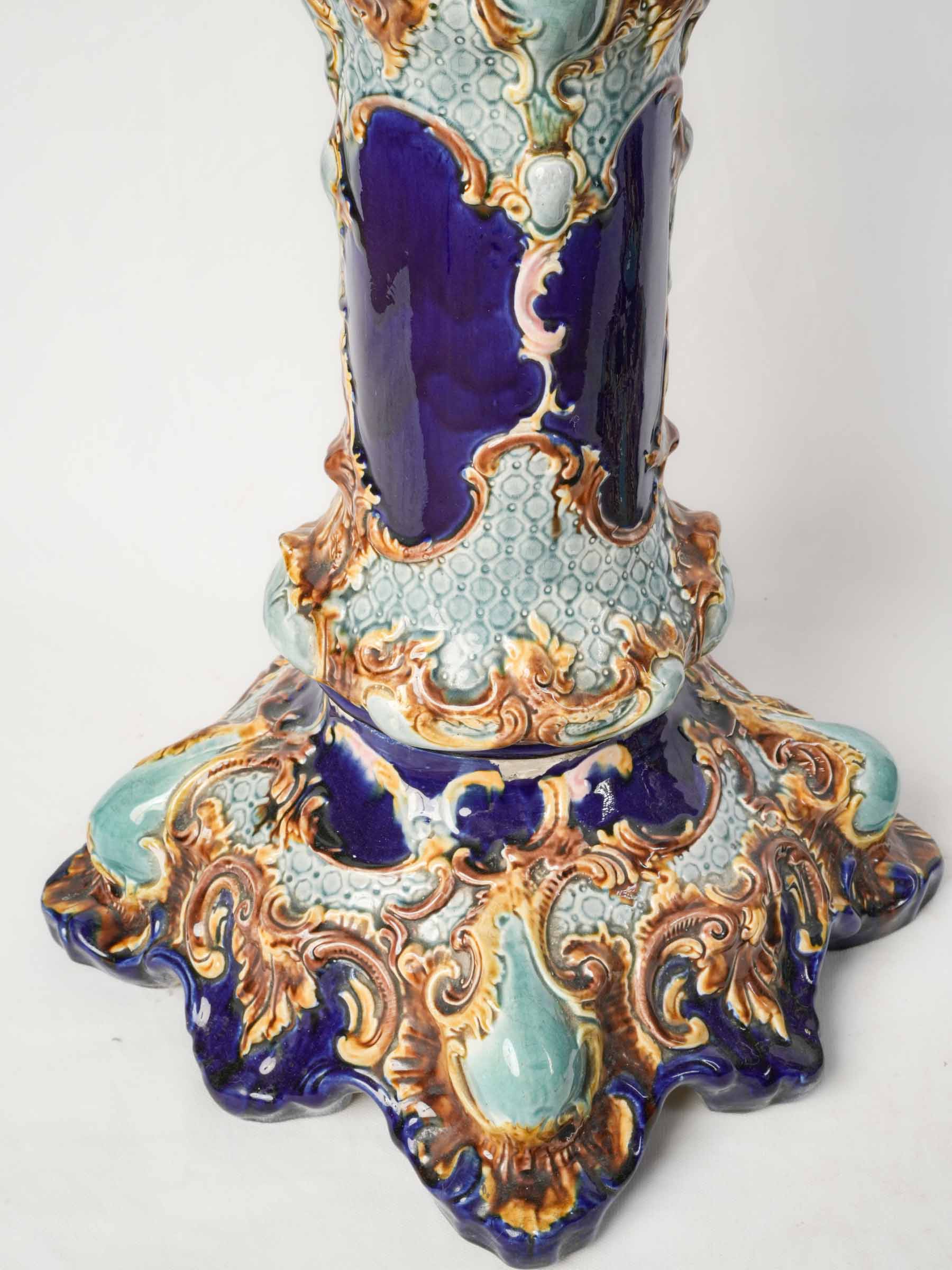 Pair of English Majolica Jardinières on Pedestals, Mid-19th Century - 49¼"