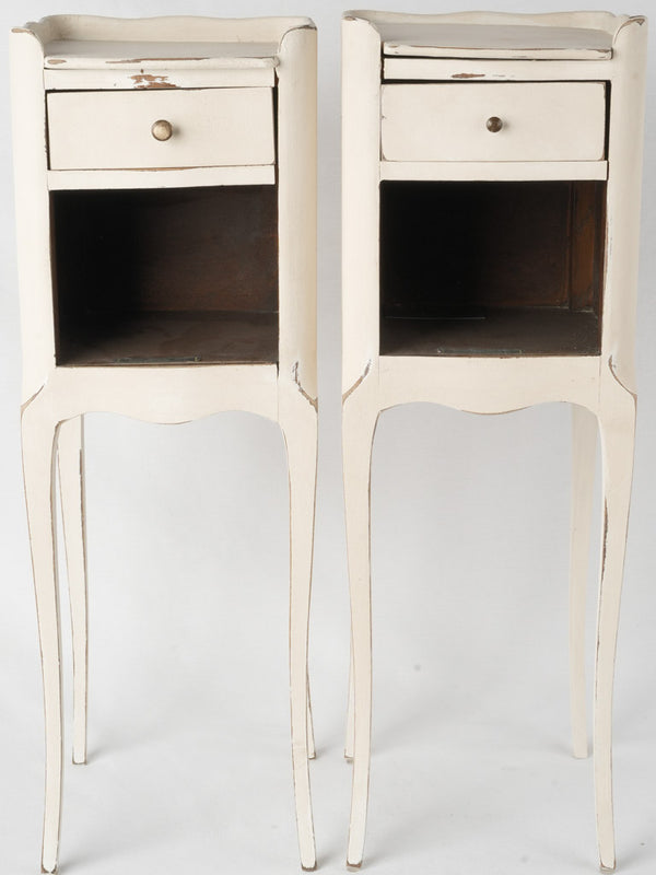 Pair of petit French nightstands w/ beige paint finish