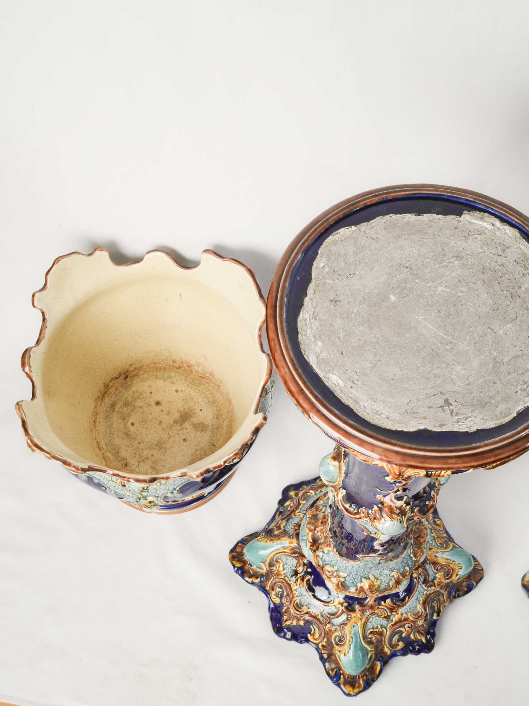 Pair of English Majolica Jardinières on Pedestals, Mid-19th Century - 49¼"