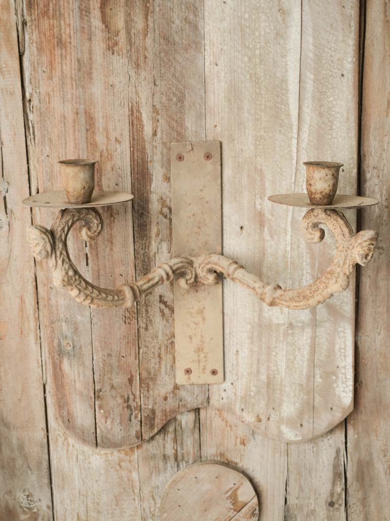 Pair of French Rustic Wall Panels W/ Iron Candle Sconces Circa 1970s - 28¼" x 18"