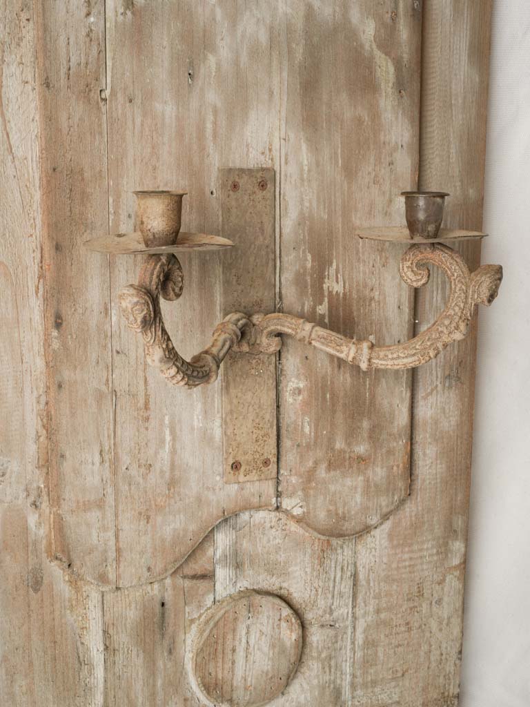 Pair of French Rustic Wall Panels W/ Iron Candle Sconces Circa 1970s - 28¼" x 18"
