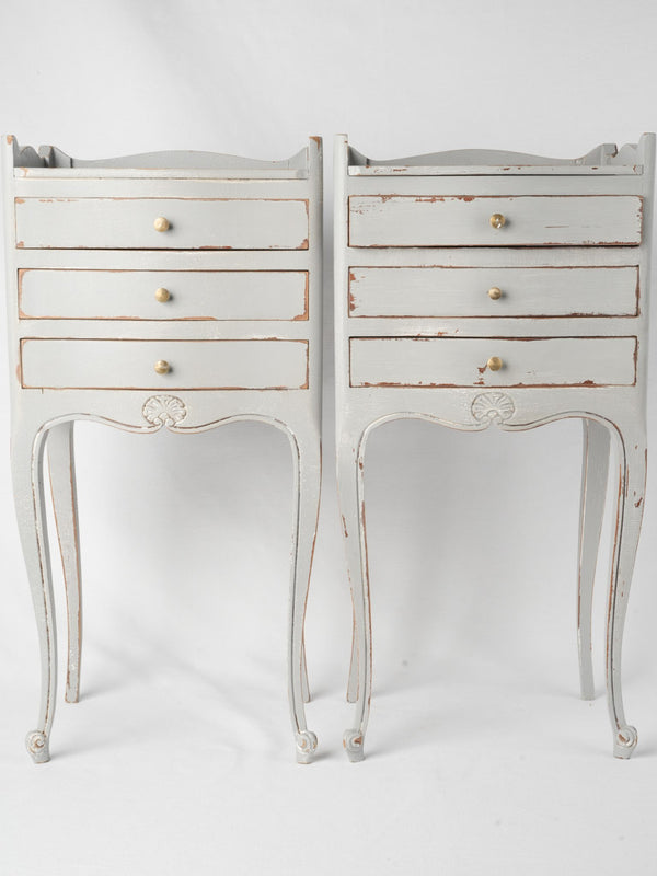 Pair of Louis XV style nightstands w/ blue / gray paint finish