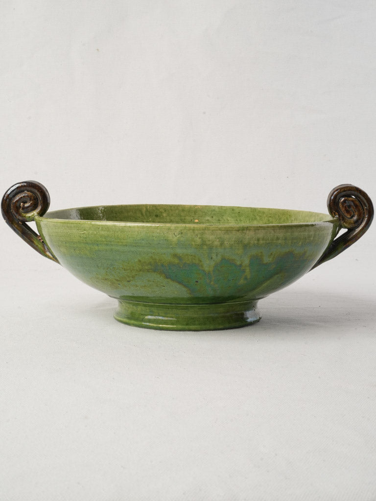 Dieulefit Green Glazed Terracotta Footed Bowl Circa 1920–1950 - 5" x 13"
